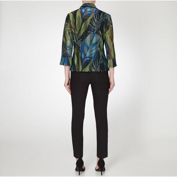Joseph Ribkoff Blazer Size 8 Tropical Palm Print Sheer Art to Wear Career Jacket - Picture 15 of 15